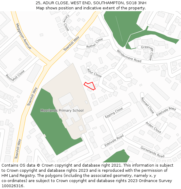 25, ADUR CLOSE, WEST END, SOUTHAMPTON, SO18 3NH: Location map and indicative extent of plot