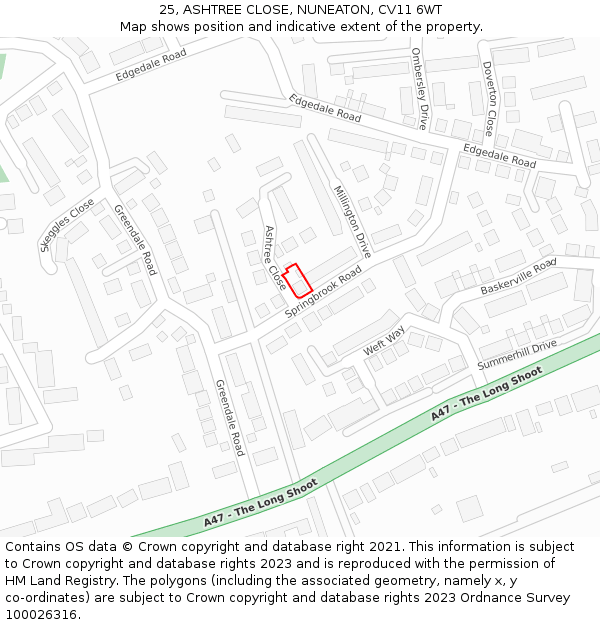 25, ASHTREE CLOSE, NUNEATON, CV11 6WT: Location map and indicative extent of plot