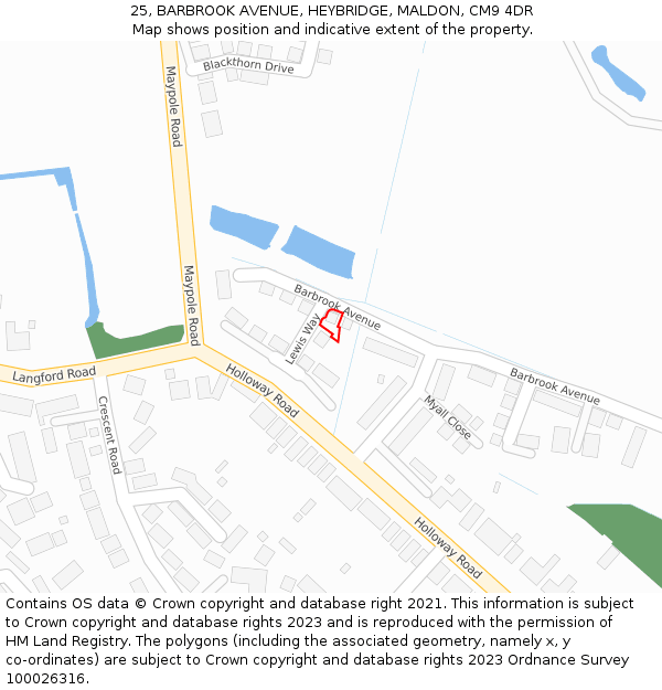 25, BARBROOK AVENUE, HEYBRIDGE, MALDON, CM9 4DR: Location map and indicative extent of plot