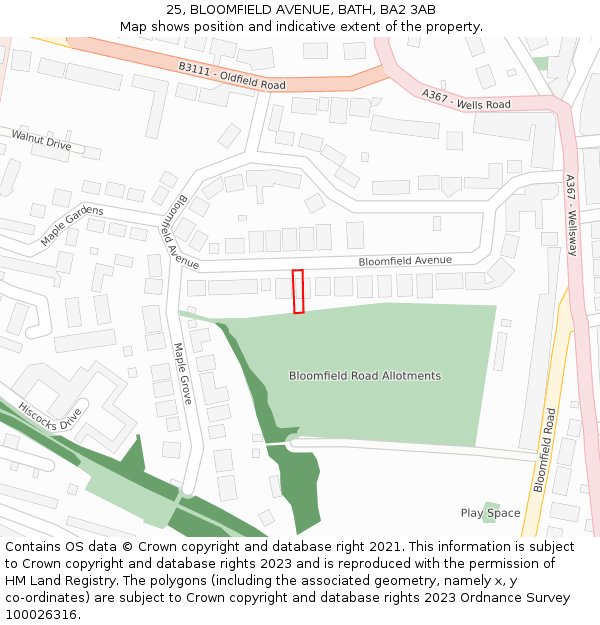 25, BLOOMFIELD AVENUE, BATH, BA2 3AB: Location map and indicative extent of plot