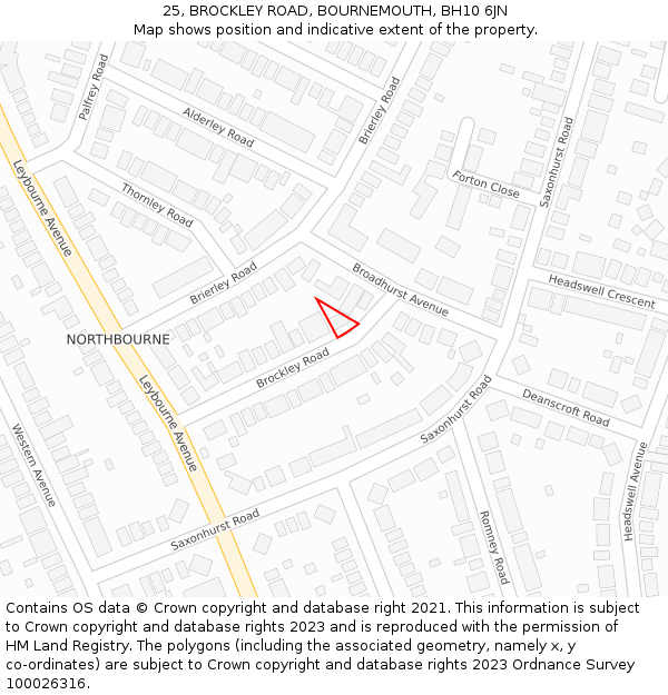 25, BROCKLEY ROAD, BOURNEMOUTH, BH10 6JN: Location map and indicative extent of plot