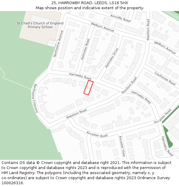 25, HARROWBY ROAD, LEEDS, LS16 5HX: Location map and indicative extent of plot