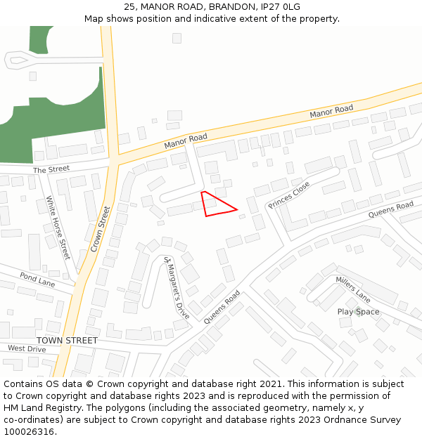 25, MANOR ROAD, BRANDON, IP27 0LG: Location map and indicative extent of plot
