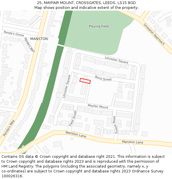 25, MAYFAIR MOUNT, CROSSGATES, LEEDS, LS15 8GD: Location map and indicative extent of plot