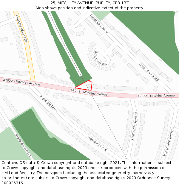 25, MITCHLEY AVENUE, PURLEY, CR8 1BZ: Location map and indicative extent of plot