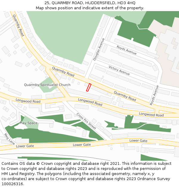 25, QUARMBY ROAD, HUDDERSFIELD, HD3 4HQ: Location map and indicative extent of plot