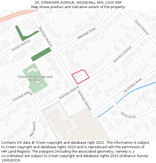25, STANHOPE AVENUE, WOODHALL SPA, LN10 6SP: Location map and indicative extent of plot