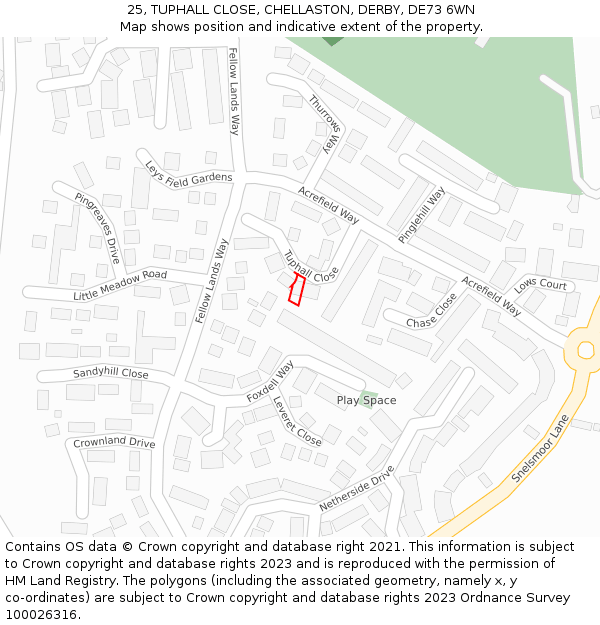 25, TUPHALL CLOSE, CHELLASTON, DERBY, DE73 6WN: Location map and indicative extent of plot