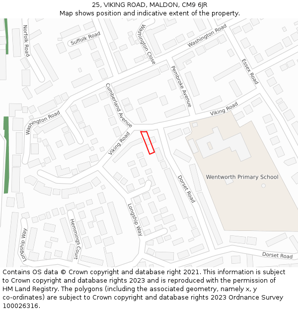 25, VIKING ROAD, MALDON, CM9 6JR: Location map and indicative extent of plot