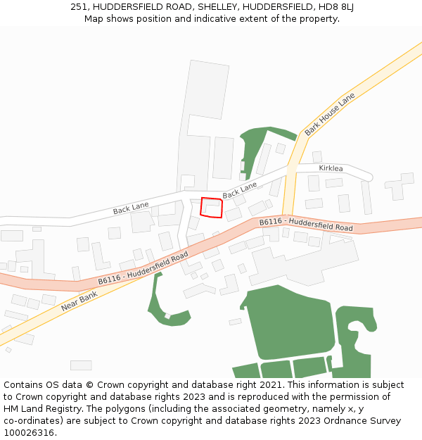 251, HUDDERSFIELD ROAD, SHELLEY, HUDDERSFIELD, HD8 8LJ: Location map and indicative extent of plot