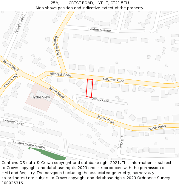 25A, HILLCREST ROAD, HYTHE, CT21 5EU: Location map and indicative extent of plot