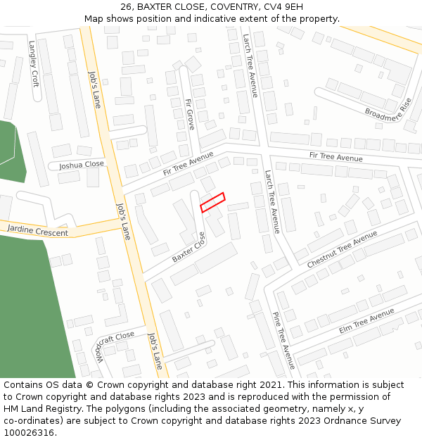 26, BAXTER CLOSE, COVENTRY, CV4 9EH: Location map and indicative extent of plot