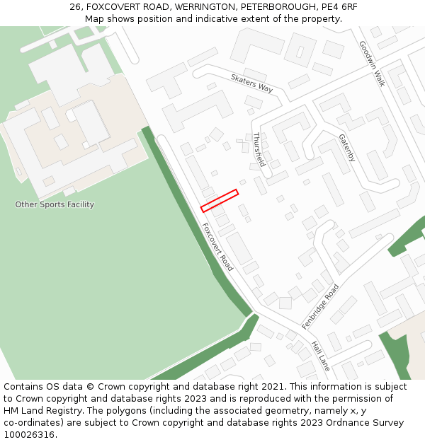26, FOXCOVERT ROAD, WERRINGTON, PETERBOROUGH, PE4 6RF: Location map and indicative extent of plot