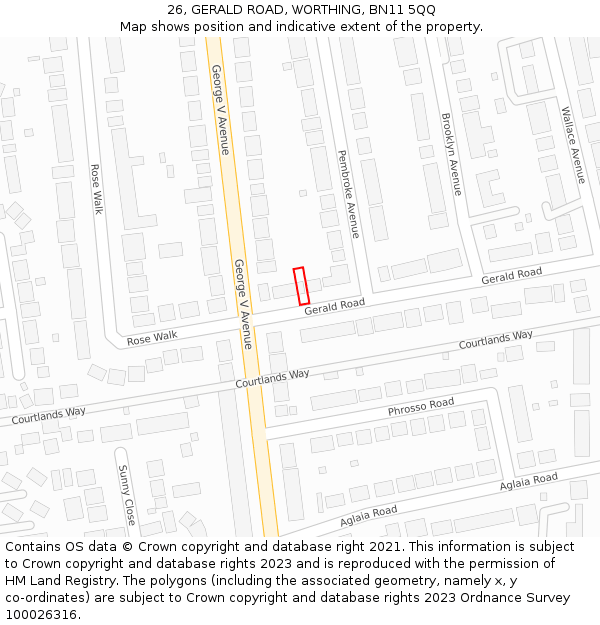 26, GERALD ROAD, WORTHING, BN11 5QQ: Location map and indicative extent of plot