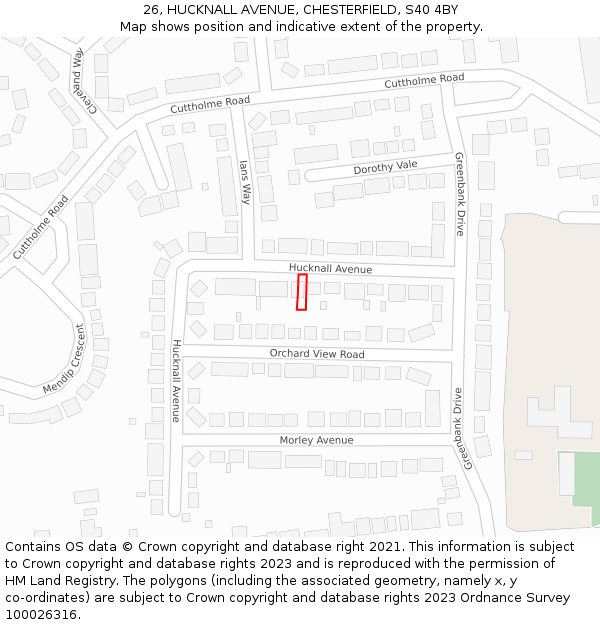 26, HUCKNALL AVENUE, CHESTERFIELD, S40 4BY: Location map and indicative extent of plot