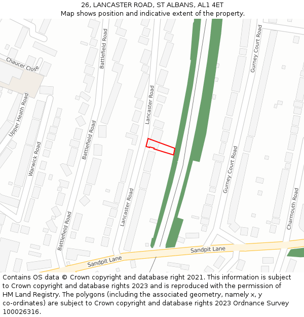 26, LANCASTER ROAD, ST ALBANS, AL1 4ET: Location map and indicative extent of plot