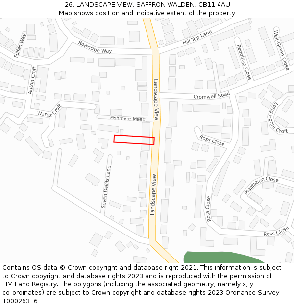 26, LANDSCAPE VIEW, SAFFRON WALDEN, CB11 4AU: Location map and indicative extent of plot
