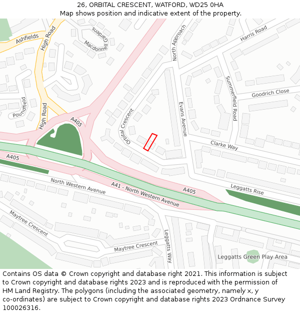 26, ORBITAL CRESCENT, WATFORD, WD25 0HA: Location map and indicative extent of plot