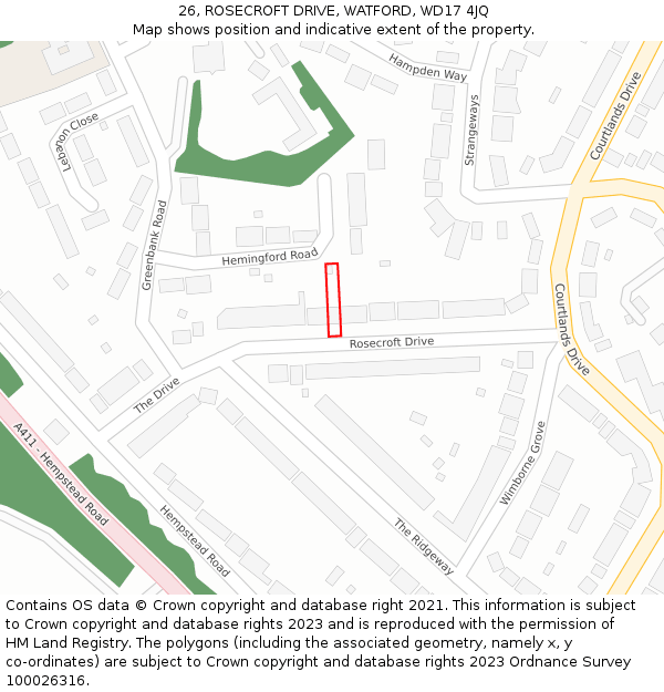 26, ROSECROFT DRIVE, WATFORD, WD17 4JQ: Location map and indicative extent of plot