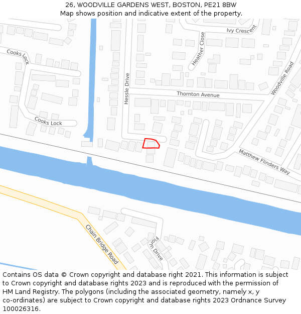 26, WOODVILLE GARDENS WEST, BOSTON, PE21 8BW: Location map and indicative extent of plot