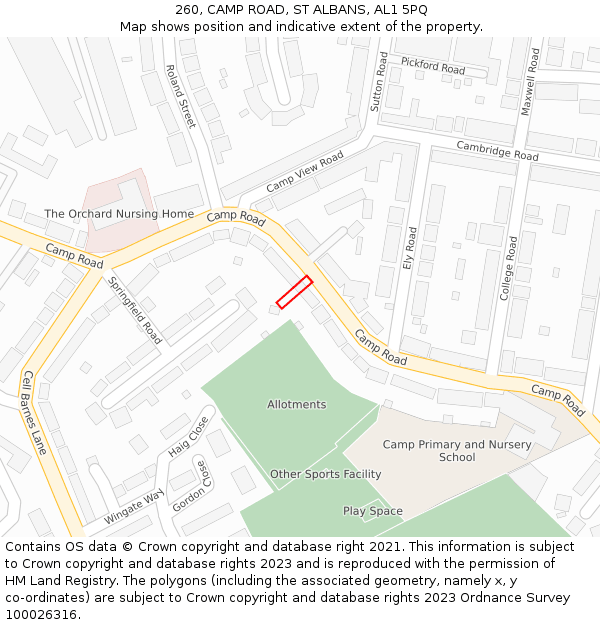 260, CAMP ROAD, ST ALBANS, AL1 5PQ: Location map and indicative extent of plot