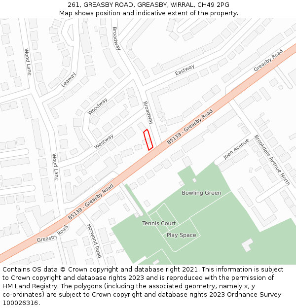 261, GREASBY ROAD, GREASBY, WIRRAL, CH49 2PG: Location map and indicative extent of plot
