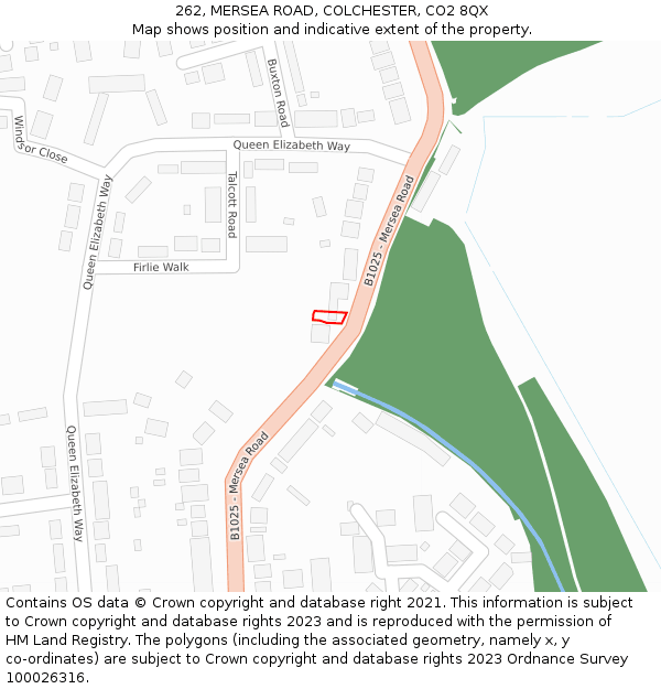 262, MERSEA ROAD, COLCHESTER, CO2 8QX: Location map and indicative extent of plot