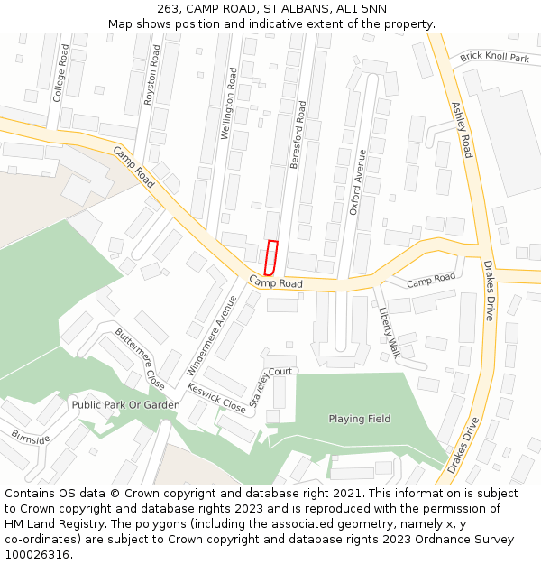 263, CAMP ROAD, ST ALBANS, AL1 5NN: Location map and indicative extent of plot