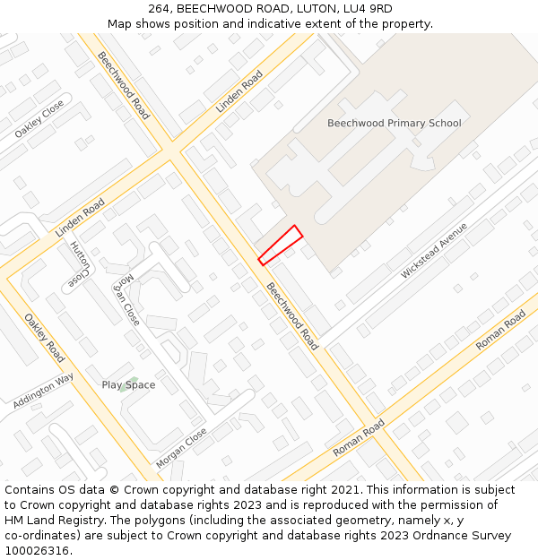 264, BEECHWOOD ROAD, LUTON, LU4 9RD: Location map and indicative extent of plot