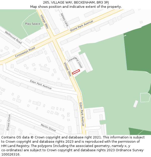 265, VILLAGE WAY, BECKENHAM, BR3 3PJ: Location map and indicative extent of plot