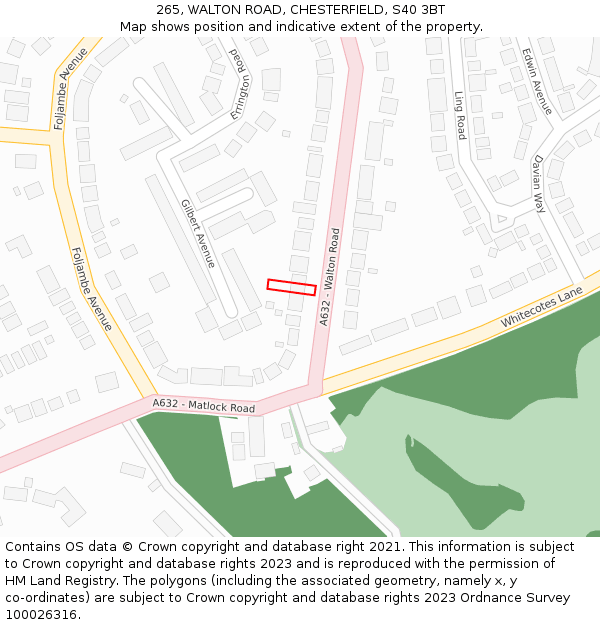 265, WALTON ROAD, CHESTERFIELD, S40 3BT: Location map and indicative extent of plot
