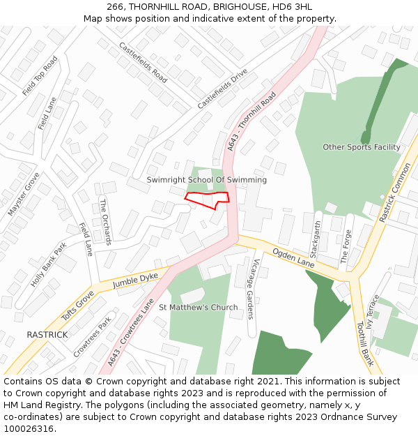 266, THORNHILL ROAD, BRIGHOUSE, HD6 3HL: Location map and indicative extent of plot