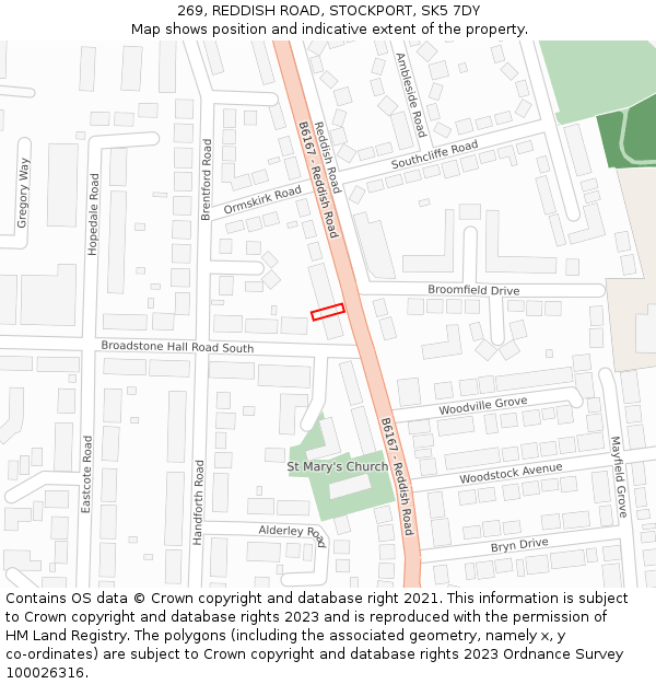 269, REDDISH ROAD, STOCKPORT, SK5 7DY: Location map and indicative extent of plot