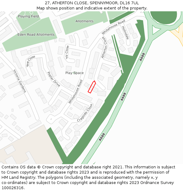 27, ATHERTON CLOSE, SPENNYMOOR, DL16 7UL: Location map and indicative extent of plot