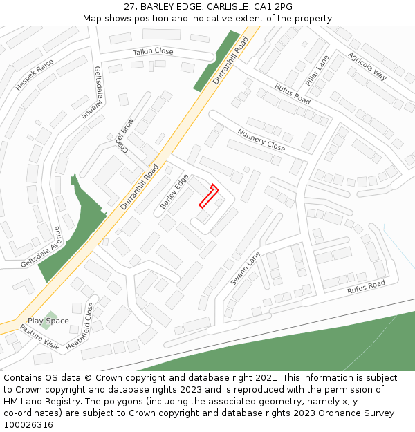 27, BARLEY EDGE, CARLISLE, CA1 2PG: Location map and indicative extent of plot