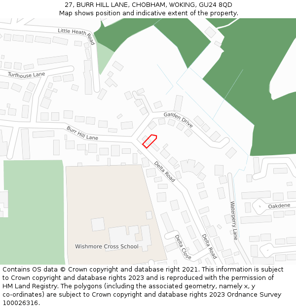 27, BURR HILL LANE, CHOBHAM, WOKING, GU24 8QD: Location map and indicative extent of plot