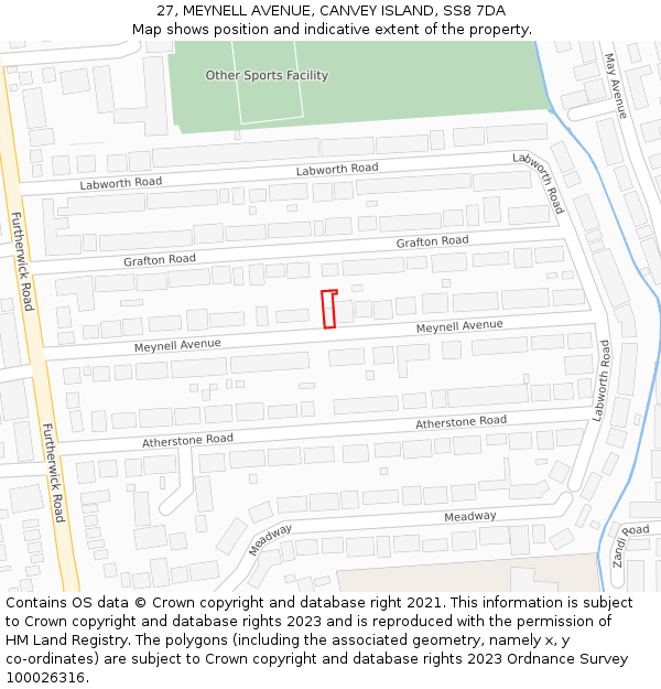 27, MEYNELL AVENUE, CANVEY ISLAND, SS8 7DA: Location map and indicative extent of plot