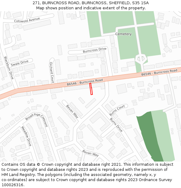 271, BURNCROSS ROAD, BURNCROSS, SHEFFIELD, S35 1SA: Location map and indicative extent of plot