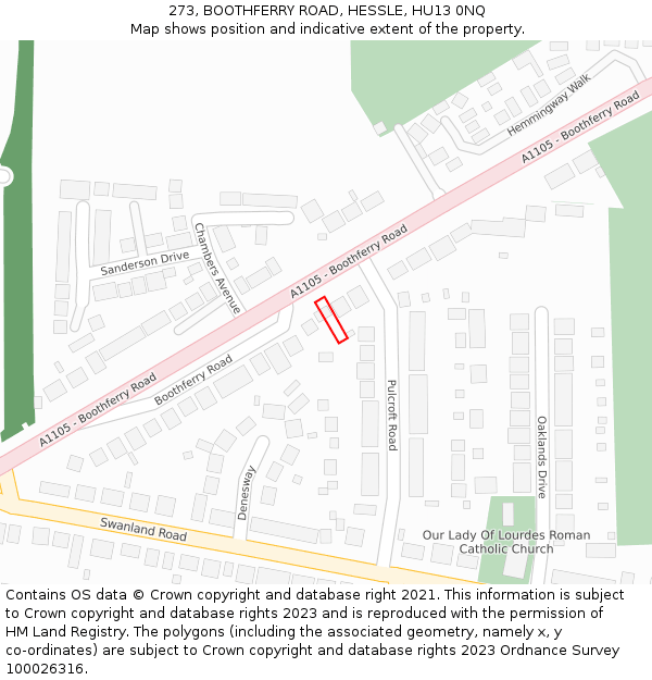 273, BOOTHFERRY ROAD, HESSLE, HU13 0NQ: Location map and indicative extent of plot
