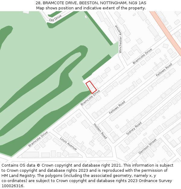 28, BRAMCOTE DRIVE, BEESTON, NOTTINGHAM, NG9 1AS: Location map and indicative extent of plot