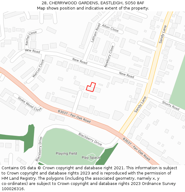 28, CHERRYWOOD GARDENS, EASTLEIGH, SO50 8AF: Location map and indicative extent of plot