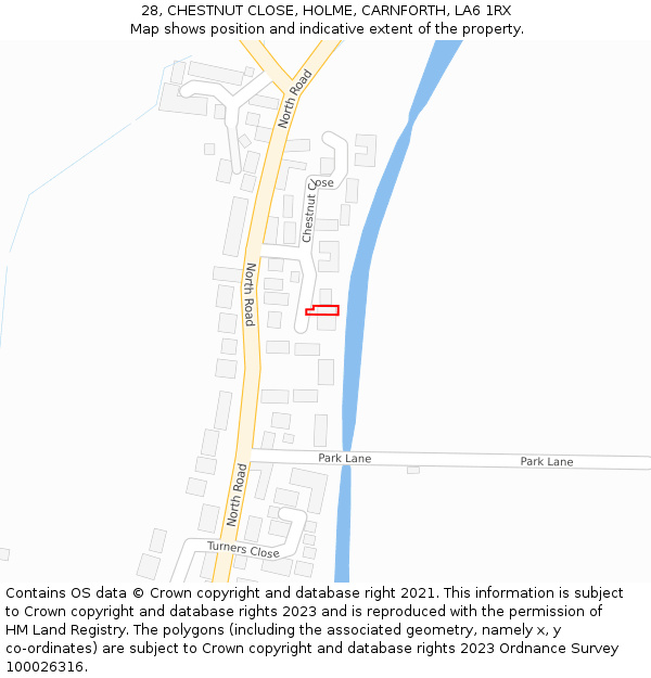 28, CHESTNUT CLOSE, HOLME, CARNFORTH, LA6 1RX: Location map and indicative extent of plot