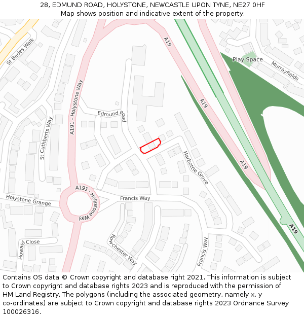 28, EDMUND ROAD, HOLYSTONE, NEWCASTLE UPON TYNE, NE27 0HF: Location map and indicative extent of plot