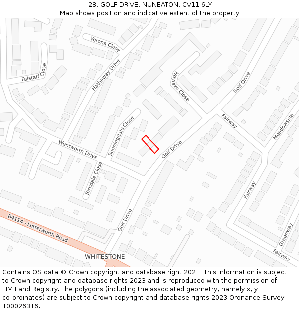 28, GOLF DRIVE, NUNEATON, CV11 6LY: Location map and indicative extent of plot