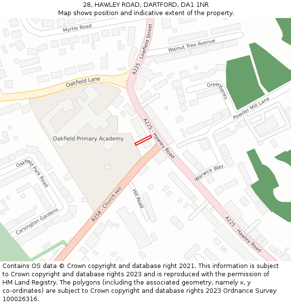 28, HAWLEY ROAD, DARTFORD, DA1 1NR: Location map and indicative extent of plot