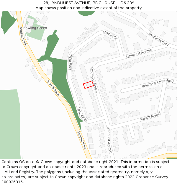 28, LYNDHURST AVENUE, BRIGHOUSE, HD6 3RY: Location map and indicative extent of plot