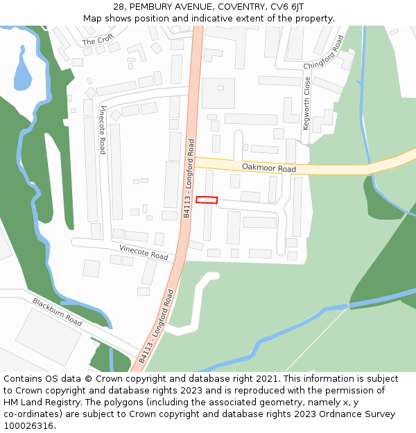 28, PEMBURY AVENUE, COVENTRY, CV6 6JT: Location map and indicative extent of plot