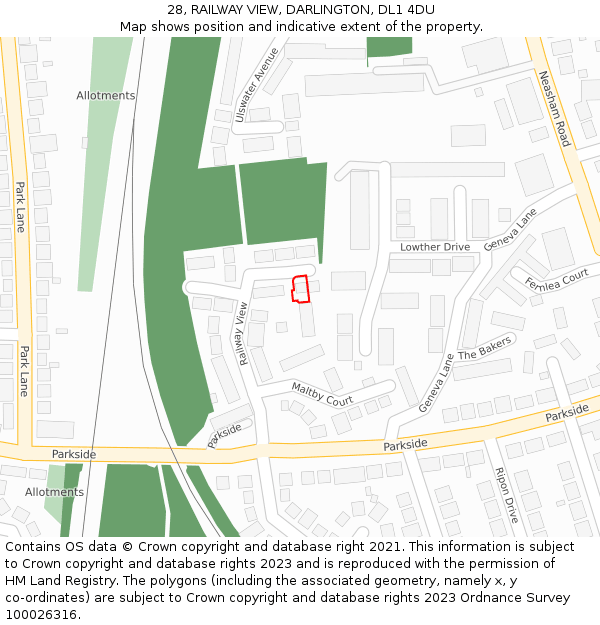 28, RAILWAY VIEW, DARLINGTON, DL1 4DU: Location map and indicative extent of plot