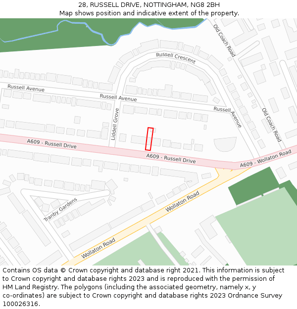 28, RUSSELL DRIVE, NOTTINGHAM, NG8 2BH: Location map and indicative extent of plot