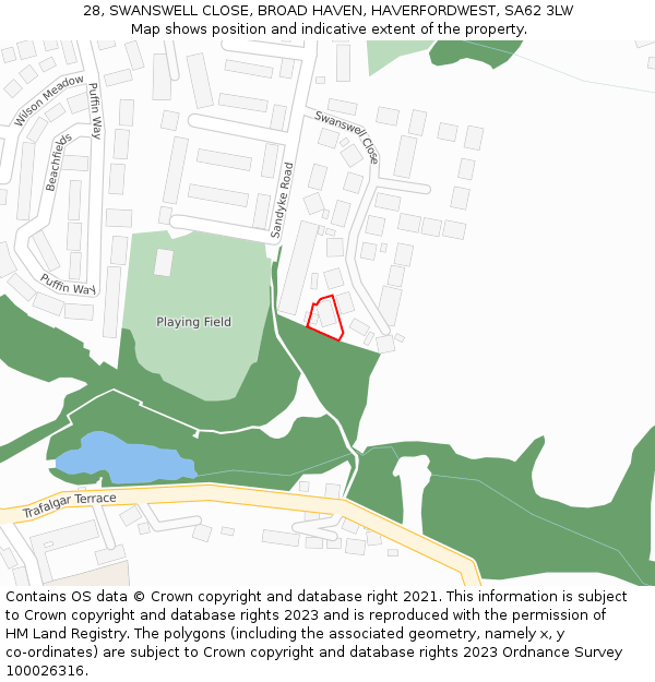 28, SWANSWELL CLOSE, BROAD HAVEN, HAVERFORDWEST, SA62 3LW: Location map and indicative extent of plot
